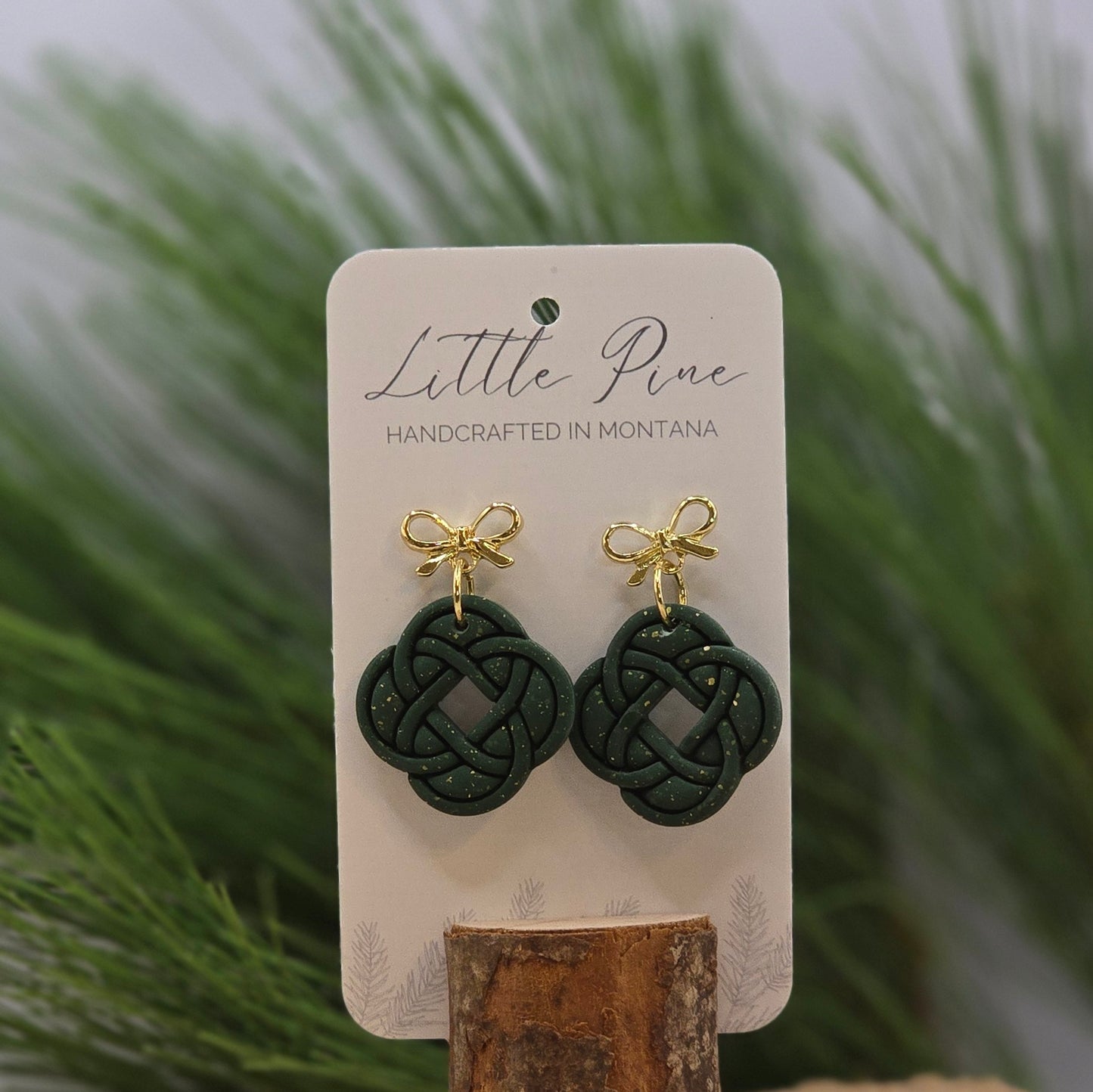 Celtic Knot & Bow Earrings - Forest Green