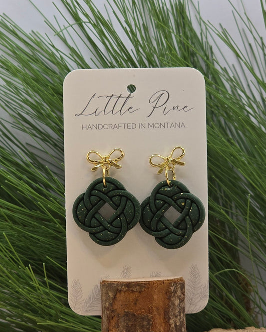 Celtic Knot & Bow Earrings - Forest Green