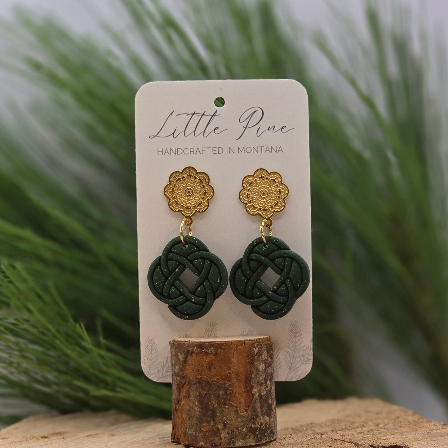 Celtic Knot Earrings - Forest & Gold