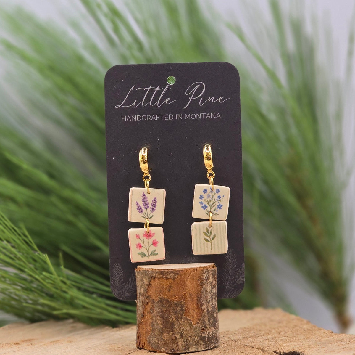 Garden Patchwork Dangles - 18K Gold-Plated Huggies