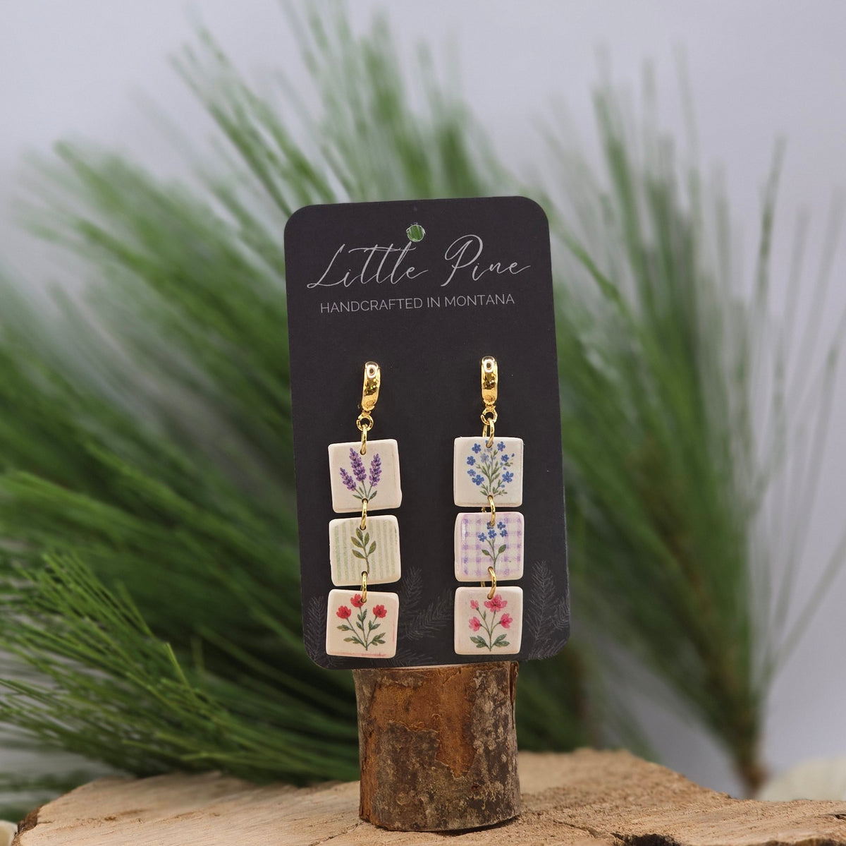 Garden Patchwork Dangles - 18K Gold-Plated Huggies
