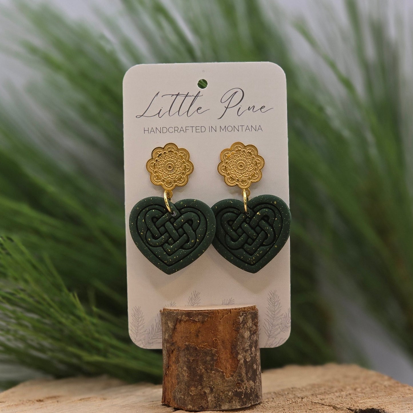 Celtic Heart Knot Earrings - Forest & Gold