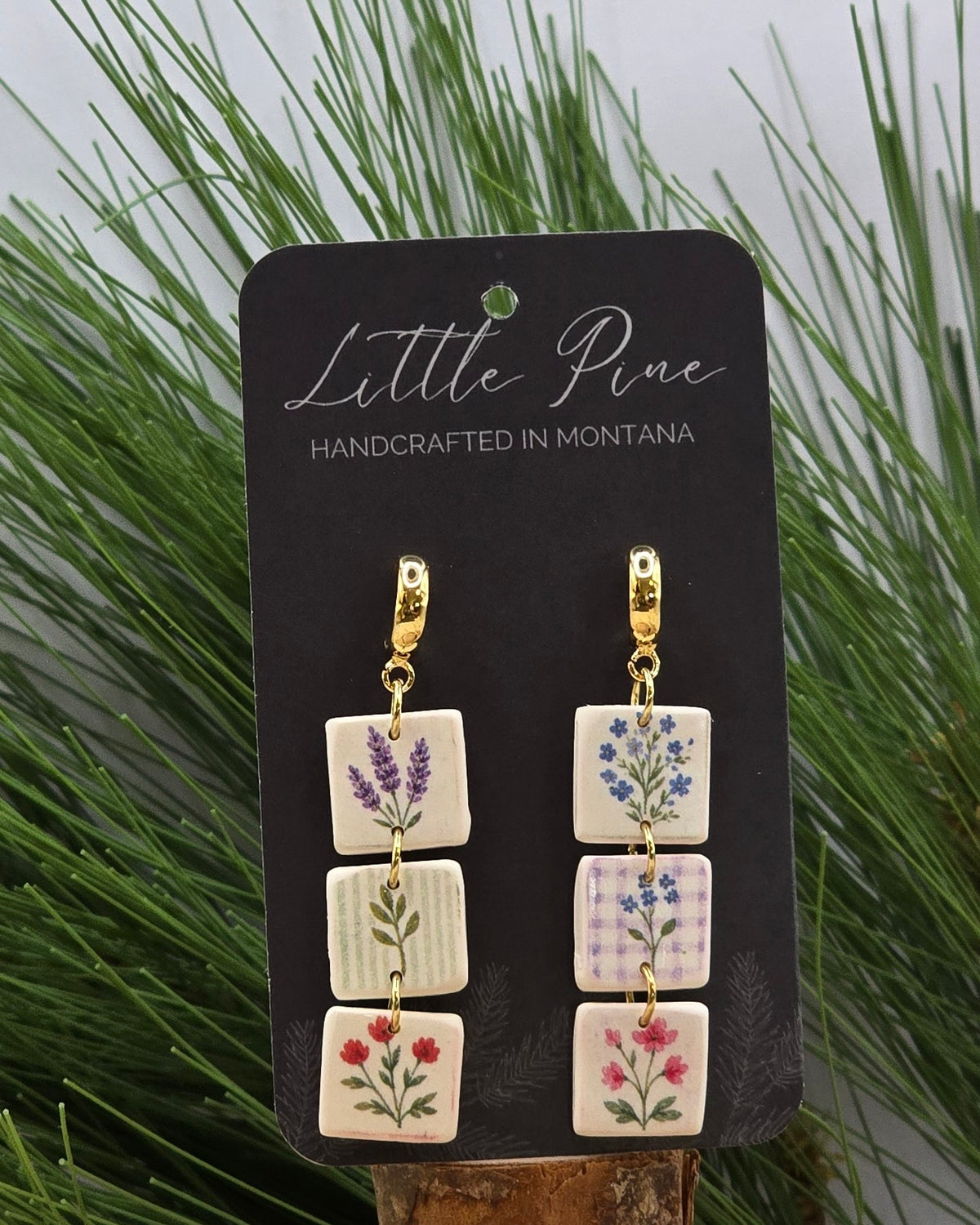 Garden Patchwork Dangles - 18K Gold-Plated Huggies