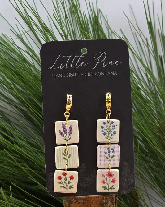 Garden Patchwork Dangles - 18K Gold-Plated Huggies