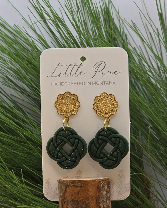 Celtic Knot Earrings - Forest & Gold